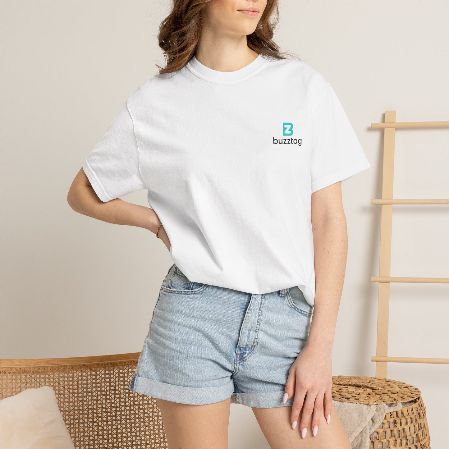 Buzztag Logo T-Shirt — Minimal Teal Chest Graphic
